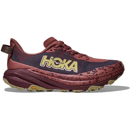 Hoka Damen Speedgoat 6 rot 38.0 - Laufschuhe für Trailrunning, ultragriffige Vibram® Megagrip-Außensohle und reaktionsfreudige EVA-Zwischensohle für dynamisches Laufen auf jedem Terrain.