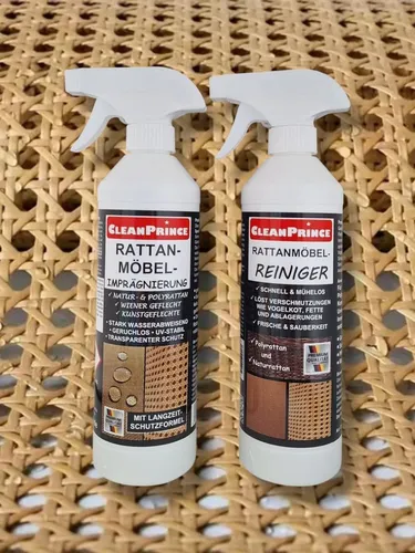 CleanPrince Rattanmöbel-Pflege-Set - Praktisches Rattanmöbel-Pflege-Set mit Reiniger und Imprägnierung. Für alle Rattanmöbel geeignet, entfernt mühelos Schmutz und schützt vor Witterungseinflüssen. Ideal für den Innen- und Außenbereich.