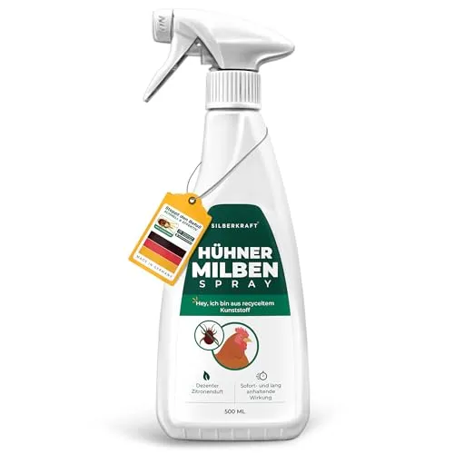 Silberkraft Milbenspray für Hühner & Vögel 500 ml - Anti Milben Spray mit Sofortwirkung gegen Rote Vogelmilbe & Federlinge - Milbenmittel für Hühnerstall & Käfig - hochwirksam & laborgeprüft