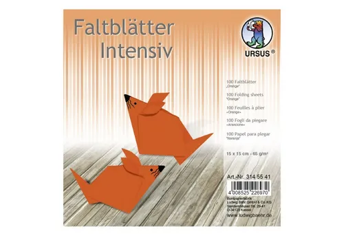 Ursus - Ludwig Bähr Bastelkartonpapier URSUS Faltblätter Intensiv Universal 15x15cm 100 Blatt ORANGE