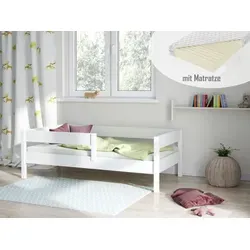 Kinderbett Lina 180x80 mit Rausfallschutz – Massivholz für sicheren Schlaf - Das Kinderbett Lina bietet mit seinem Rausfallschutz und der hochwertigen Kaltschaummatratze optimalen Komfort. Aus 100% Massivholz gefertigt, sorgt es für einen sicheren und gemütlichen Schlafplatz für Ihr Kind.