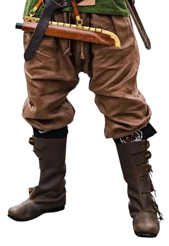 Leonardo Carbone® Wikinger Leinenhose Herren Wodan - Herren Hosen, Leichte Sommerhose Herren, Festival Outfit, Wikinger, Mittelalter Kleidung, LARP, Cosplay, Freizeithose - 100% Leinen Braun S