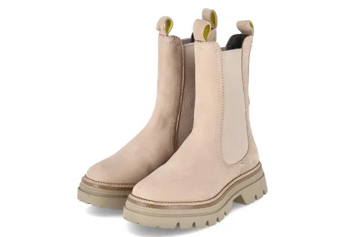 Salamander Damen Rauleder Schlupfstiefel F31AUP301500-5200 in Beige - Eleganter Chelsea Boot aus hochwertigem Rauleder mit 5 cm Blockabsatz. Optimaler Sitz durch seitliche Elastikeinsätze und Anziehlaschen, ideal für vielfältige Outfits von casual bis chic.