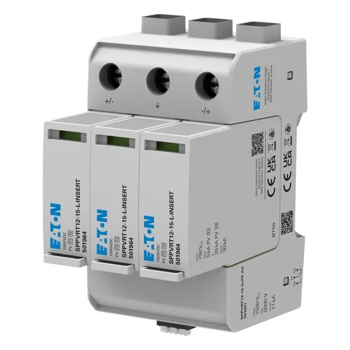 Eaton PV-Überspannungsschutz SPPVRT12-10-4-INSERT - Steckdosen- & Schalterteile, schützt Ihre PV-Anlage zuverlässig vor Überspannungen und Blitzschlägen, ideal für erhöhte Sicherheit.
