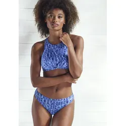 Crop-Bikini-Top "Letra", Gr. 36 - Cup A/B, blau - Stylisches Bikini Top von Elbsand mit modischem Wording und Cut-out hinten. Ideal für die Mix-Kini-Serie, gefertigt aus recyceltem Material.