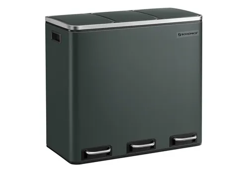 SONGMICS Treteimer mit 3 Fächern B34LTB54GS - Mülleimer mit 3 x 18 L Fächern, Softclose-Deckel und farbigen Pedalen für eine einfache Mülltrennung und ein modernes Design in anthrazit.