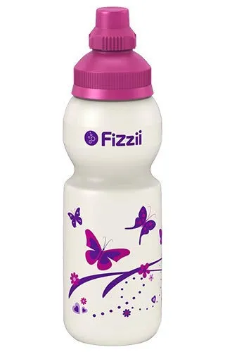 Fizzii Kinder- und Freizeittrinkflasche 330 ml (auslaufsicher bei Kohlensäure, schadstofffrei, spülmaschinenfest, Motiv: Mini Schmetterling)
