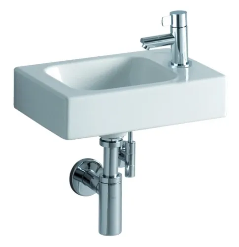 Geberit iCon Handwaschbecken 124736000 - Waschbecken mit Hahnloch rechts, asymmetrisch und unterbaufähig, ideal für moderne Badezimmer und kombinierbar mit iCon Waschtischunterschränken.