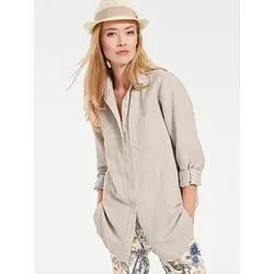 Longbluse HEINE, Damen, Gr. 48, beige (sand), 55% Baumwolle, 45% Leinen, unifarben, Langarm, Blusen, Topseller