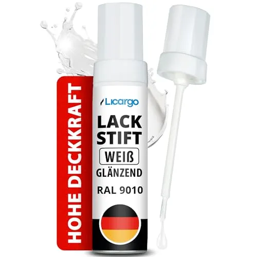 LICARGO Lackstift Weiß Glänzend – Präziser Pinsel für Kratzer & Steinschläge - Präziser Lackstift für die schnelle und effektive Ausbesserung von Kratzern und Steinschlägen. Hohe Deckkraft und schnelle Trocknung sorgen für ein perfektes Finish. Ideal für Auto, Emaille und mehr. Made in Germany.