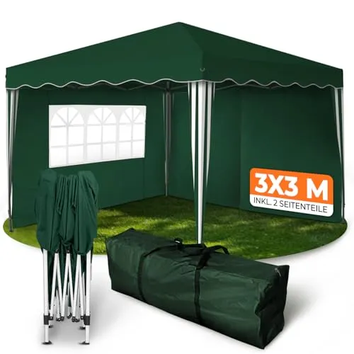 Kronenburg Faltpavillon 3x3m - Wasserdicht & UV Schutz 50+ - Gartenlauben mit 100% wasserdichtem Dach und UV-Schutz 50+. Inklusive 2 Seitenteilen für zusätzlichen Schutz. Ideal für Gartenpartys und Veranstaltungen!