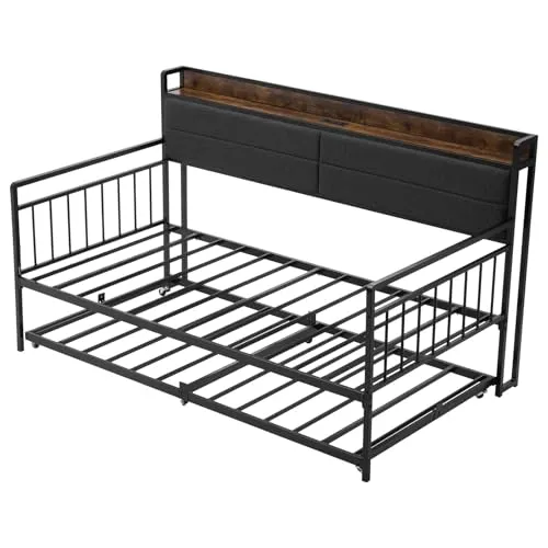 VEVOR Tagesbettrahmen Twin-Größe mit Ausziehbett - Praktisches Tagesbett mit ausziehbarem Design und integrierter Ladestation für Komfort im Wohnzimmer oder Gästezimmer.