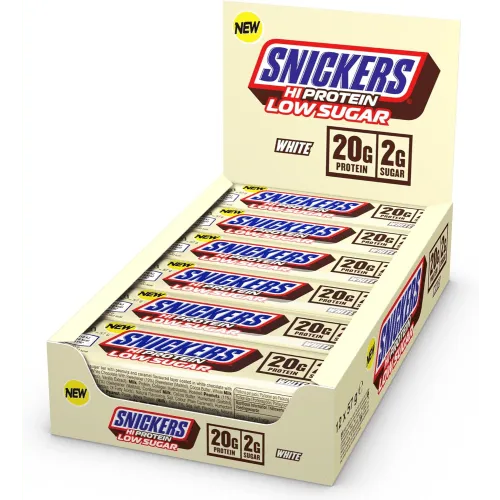Snickers Low Sugar High Protein White Bar Riegel - 12 x 57g - Sportnahrung mit reduziertem Zuckergehalt, ideal für Fitness-Enthusiasten, die Protein und Genuss suchen.