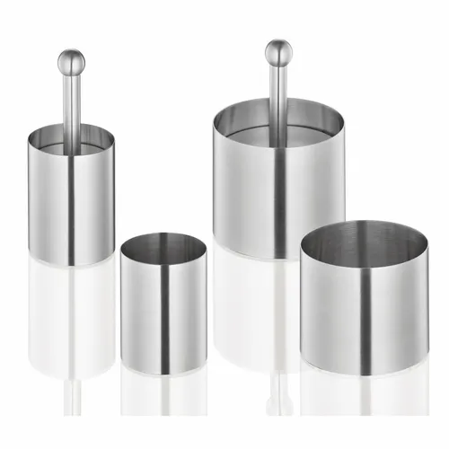 KÜCHENPROFI Dessertringe - 4 Stück rund mit Auslöser, Edelstahl für kreative Desserts und Vorspeisen, ideal als Geschenk