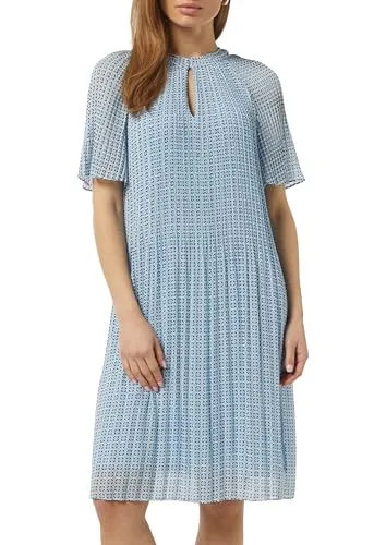 comma Fließendes Plissee-Kleid aus Chiffon mit All-Over-Print - hellblau, Größe 40 - Freizeitkleid für Damen, aus leichtem Chiffon mit Plisseefalten und frischem Alloverprint, ideal für sommerliche Anlässe.