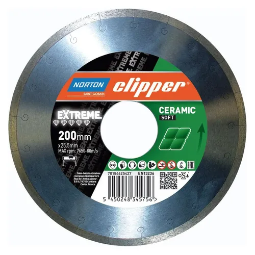Norton Clipper Extreme Ceramic Soft Diamantscheibe - Diamantsägeblatt Ø 200 mm für präzise Schnitte in Keramik und andere harte Materialien, ideal für Profis und Heimwerker.