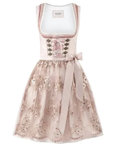 Stockerpoint Damen Finette Mini Dirndl, Taupe, 38 - Freizeitkleid für Damen mit eleganter Spitzenschürze, ideal für festliche Anlässe und besonderer Tragekomfort