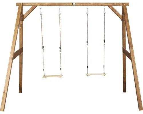 Ambia Garden Schaukel aus Holz, Hellbraun, 254x207 cm - FSC-zertifizierte Doppelschaukel für Kinder ab 3 Jahren, bis 150 kg belastbar, mit Erdanker für sichere Verankerung im Garten.