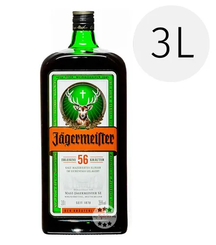 Jägermeister 3l Premium Kräuterlikör 35% Vol. - Integrierte Ausschankhilfe für perfekte Shots, 56 erlesene Kräuter, ideal für jede Feier
