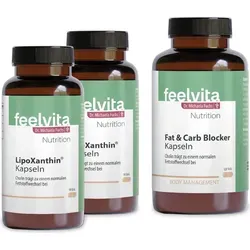 Genius Feelvita Nutrition Stoffwechsel-Set - Optimal abgestimmtes Set mit LipoXanthin® und Fat & Carb Blocker. Unterstützt gezielt die Nährstoffaufnahme für eine bewusste Ernährung. Einfach in den Alltag integrierbar.