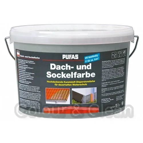 Pufas 10189 Dach und Sockelfarbe, Steingrau - Lack für Dach und Sockel, witterungsbeständig, lösungsmittelfrei und atmungsaktiv, ideal für langlebigen Schutz Ihrer Außenflächen.