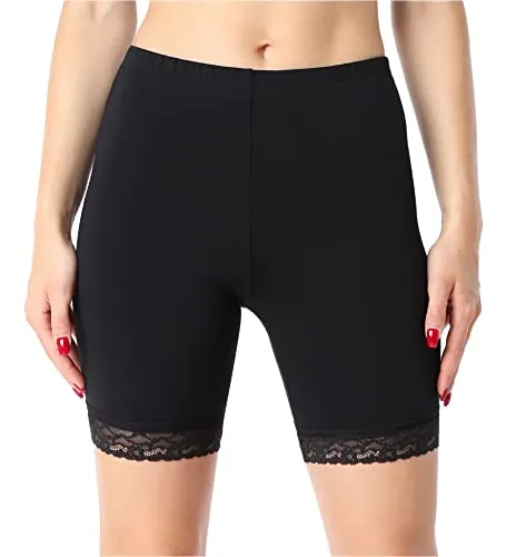 Bellivalini Damen Kurze Leggings aus Bio-Baumwolle mit Spitze für Tunika BLV50-225 (Schwarz, S)
