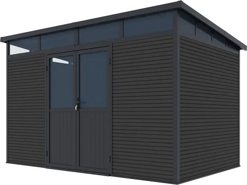 Weide Gartenhaus 338x218x226 cm - Gerätehaus aus wetterfestem Metall mit Doppeltür und robusten WPC-Wänden – ideal für Gartengeräte und Möbel, bietet 13,78 m³ Stauraum und ist einfach aufzubauen.