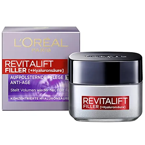 L'Oréal Paris Revitalift Filler Hyaluron Tagescreme 50ml - Faltenauffüllende Tagescreme mit hoher Konzentration an Hyaluronsäure. Unterstützt die Hautelastizität und sorgt für ein pralleres Hautbild. Ideal für eine sichtbar straffere und revitalisierte Haut.