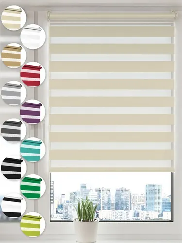 Doppelrollo Klemmfix ohne Bohren Rollos für Fenster und Tür Seitenzugrollo, Sonello, blickdicht, ohne Bohren, freihängend, Klemmfix, 30cm x 100cm Creme Duo Rollo, Lichtschutz, Jalousie mit Klemmträger