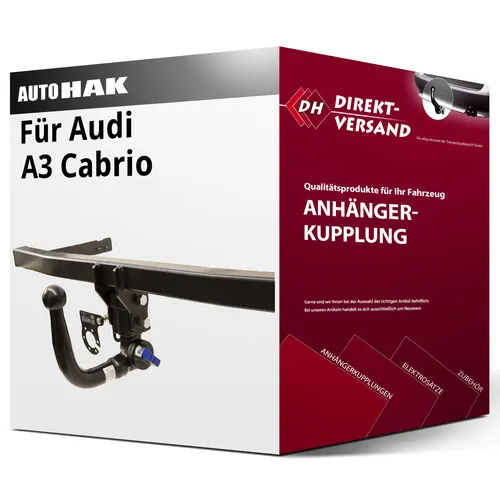 Abnehmbare Anhängerkupplung für Audi A3 Cabrio Typ 8V von Auto Hak - Hochwertige abnehmbare Anhängerkupplung mit 1800 kg Anhängelast, TÜV-geprüft und ohne Eintragung in Fahrzeugpapiere. Ideal für zuverlässigen Einsatz und einfache Montage.