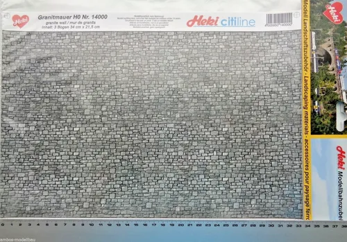 Heki 14000 (40,99€/m²) Granitmauer, Dekorbögen, 3 Stück je 34 x 21,5 cm, Neu OVP