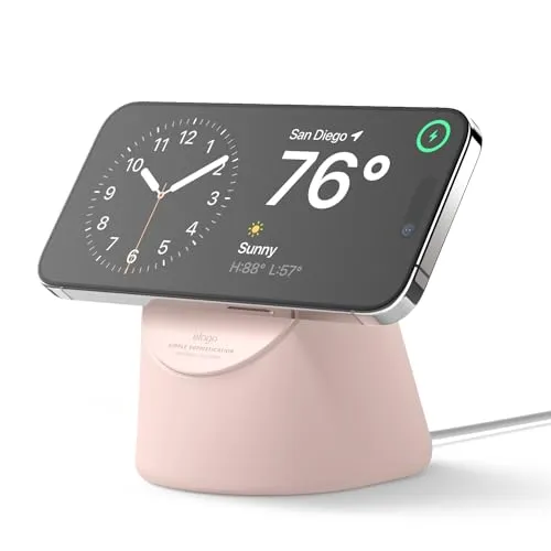 elago MS1 Ladestation für MagSafe - Premium Handy-Ständer für iPhone 16, 15, 14, 13, 12 - Handy-Ständer mit perfektem Winkel für FaceTime und Videokonferenzen, aus hochwertigem Silikon zum Schutz vor Kratzern und mit Kabelmanagement für einen aufgeräumten Arbeitsplatz.