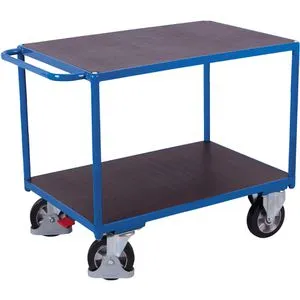 Schwerlasttischwagen 2xLF Ladefl. 1995 x 800 - Transportroller für schwere Lasten bis 1000 kg, mit rutschhemmenden Ladeflächen und innovativem L-Profil für hohe Stabilität. Pulverbeschichtet in RAL 5010, schlag- und kratzfest für dauerhaften Einsatz.