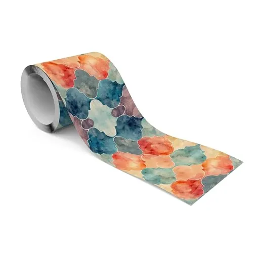 Muralo - Selbstklebende Bordüre - Tapetenbordüre Wandbördure - Dekorative Wandtatto für Wände, Möbel, Decken, Tapeten, Wandverkleidungen, Türen - Bunte Aquarell-Ornamente - Br.10cm x Hö.300cm