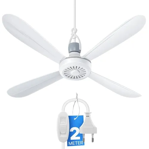 Mobiler Deckenventilator 40 cm - Energiesparend und Leise - Ventilatoren für Zuhause und unterwegs, 5 Watt Motor, leise und ideal für Schlafzimmer, Büro oder Camping. Einfach aufzuhängen und platzsparend zu verstauen.