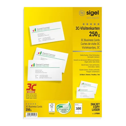 SIGEL 100 Visitenkarten LP800 satiniert weiß 250 g/qm