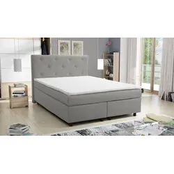 Boxspringbett Paxos I Chester 140x200 - Betten - Modernes Boxspringbett in Hellgrau mit Bonellfederkern und Topper für optimalen Schlafkomfort.