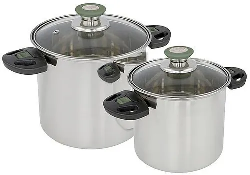 Bo-Camp Elegance Compact Kochtopf-Set, Edelstahl, 4-teilig - Kochsets mit luxuriösem Edelstahl-Design, platzsparend durch stapelbare Töpfe und ideal für Camping oder Outdoor-Kochen.