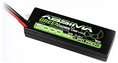 Absima LiPo Akkupack 7.4 V 5000 mAh - Akkus für Modellbau, leistungsstark mit 50 C Entladerate und robustem Hardcase, ideal für Flugzeuge, Hubschrauber und Autos.