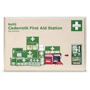 Cederroth Erste-Hilfe-Nachfüllset First Aid - Nachfüllset für die Cederroth Erste-Hilfe-Station, ideal für Schulen und Betriebe. Befüllt die Station komplett neu und sorgt für Sicherheit in Notfällen.