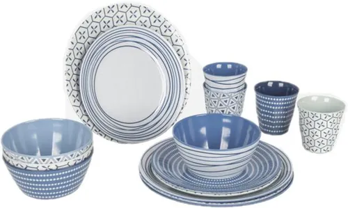 Bo-Camp Melamin Campinggeschirr Set 16tlg - Mix&Match in Blau - Camping-Besteck Set für 4 Personen, aus nahezu unzerbrechlichem Melamin, leicht zu reinigen und BPA-frei. Ideal für elegante Outdoor-Momente.
