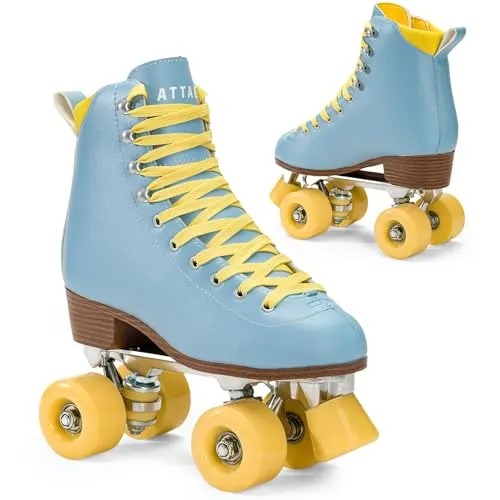 ATTABO Rollschuhe Mädchen Cascada Größe 37 EU Ökoleder Obermaterial Belüftung Aluminium Kufe 82A Räder Roller Skates mit Zehenschutz und Sicheres Bremsen