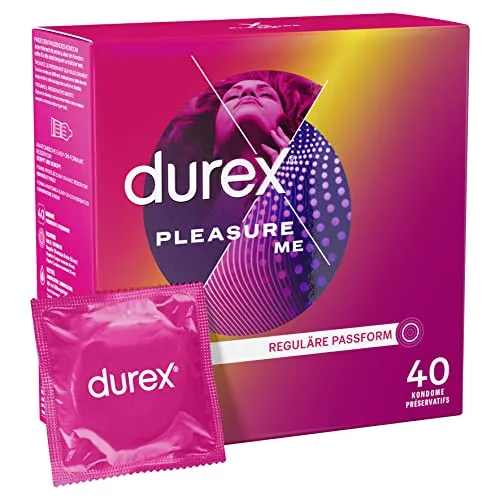 Durex Pleasure Me Kondome – Noppen & Rippen für intensive Stimulation - Kondome für Männer, mit anatomischer Easy-On-Form und extra Silikongleitgel für perfekte Gleitfähigkeit und intensiven Spaß.