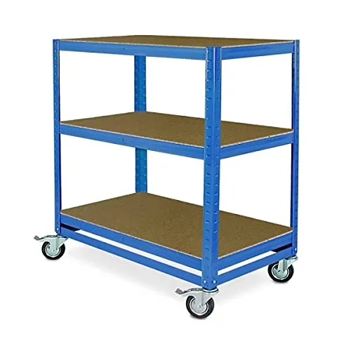 BRB Kommissionierwagen mit 3 Ebenen, Tragkraft 200 kg - Tischtransportwagen mit 3 stabilen Ebenen und 4 kugelgelagerten Lenkrollen, ideal für effizientes Arbeiten und hohe Tragkraft von 200 kg.