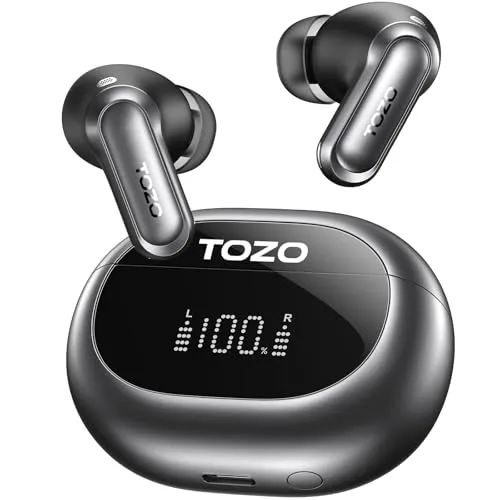 TOZO NC20 Bluetooth-Kopfhörer 6.0,6 Mics & ENC AI für kristallklare Anrufe,LDAC Hi-Res Audio,IPX8,Verbindung mit Zwei Geräten,geringe Latenz,kabelloses Laden,32 EQ (Dunkelschwarz)