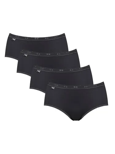 sloggi Damen Basic+ Midi 4P Slip - Black, Größe 36 - Bikinis & Taillenslips für Damen, 4er Pack aus weicher, langlebiger Baumwolle mit hochwertigem LYCRA für optimalen Tragekomfort und Bewegungsfreiheit.