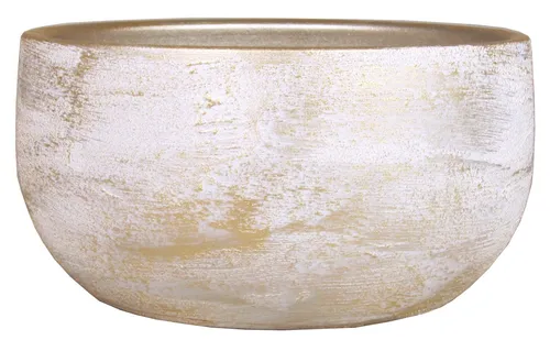 INNA-Glas Keramik Blumenschale AETIOS, weiß-Gold, 13cm, Ø28cm - Wunderschöne Deko Schale von INNA-Glas, perfekt für stilvolle Arrangements. Mit ihrem eleganten Farbverlauf bringt sie einen Hauch von Luxus in Ihr Zuhause.