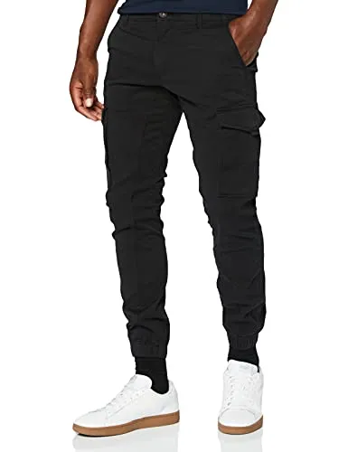 Jack & Jones Cargohose "Paul" in Schwarz, Größe W28/L32 - Wanderhosen für Herren mit extra Cargotaschen, ideal für Outdoor-Aktivitäten und Freizeit. Bequem durch 98% Baumwolle und elastischen Anteil.