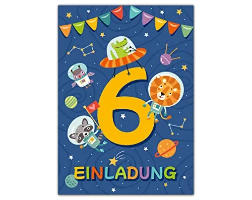 Einladungskarten zum 6. Kindergeburtstag sechste Geburtstag Jungen Mädchen Astronautenparty Weltall Geburtstagseinladungen 12