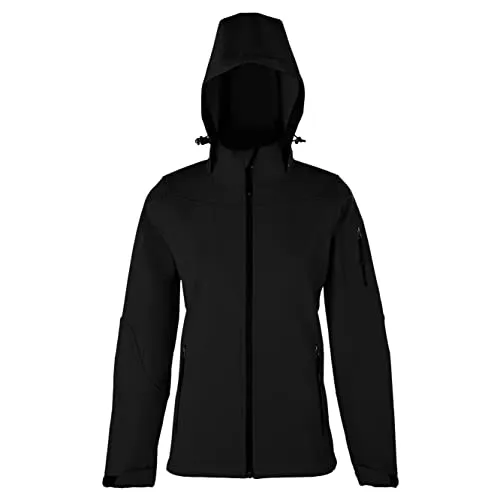 HRM Damen Hooded Softshell Jacket, schwarz, Gr. 3XL I Premium Softshelljacke Damen wasserabweisend I 5.000mm Wassersäule I Funktionsjacke I Workwear I Hochwertige & nachhaltige Damen-Bekleidung